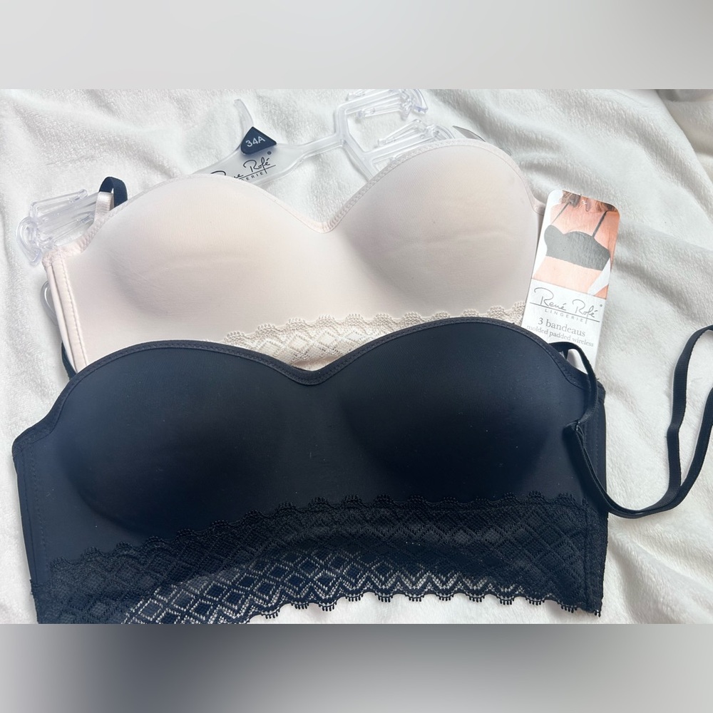 Rene Rofe Bandeau Bra Set - Black & Nude